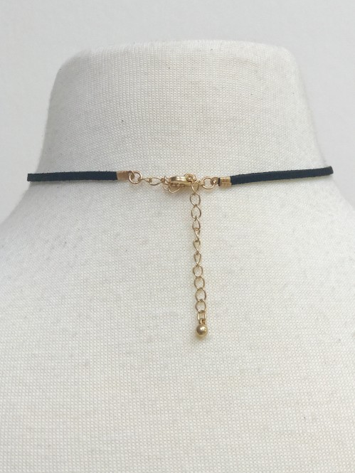 Suede Choker With Glass Pearl, Black 2