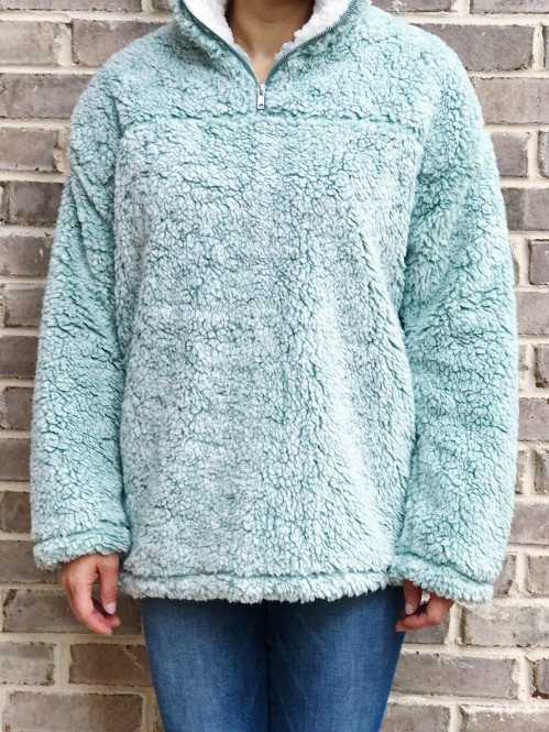 Cabin Lodge Fur Pullover in Seafoam 1