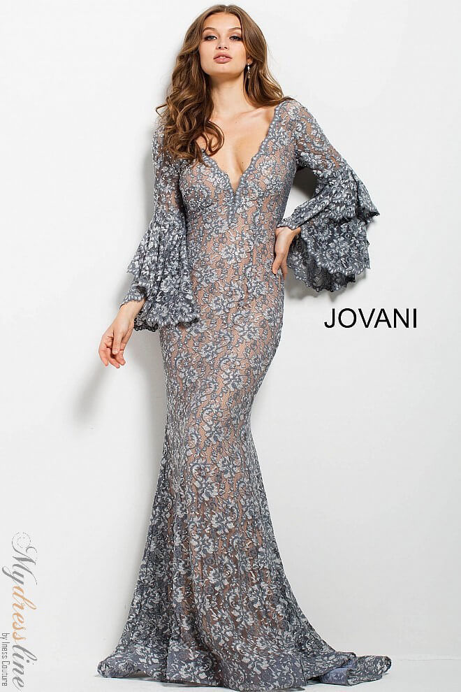 Bell Sleeve Lace Gown By Jovani 57048 4545