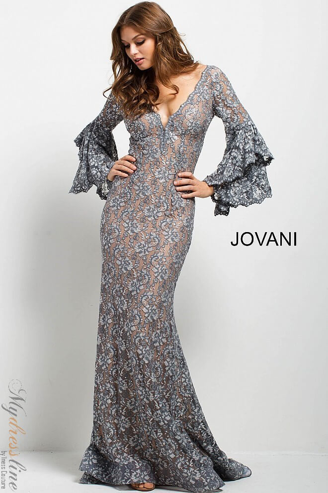 jovani off shoulder bell sleeve gown