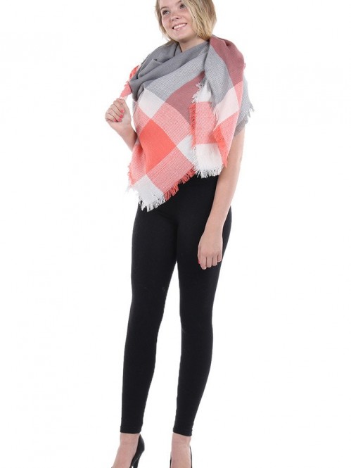 Wrapped In Plaid Scarf, Gray/Coral 1