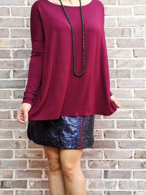 Long Sleeve Piko Top in Dark Maroon 1