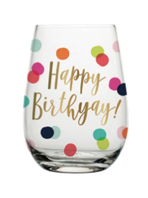 Happy Birthday Dots Stemless Wine Glass 1