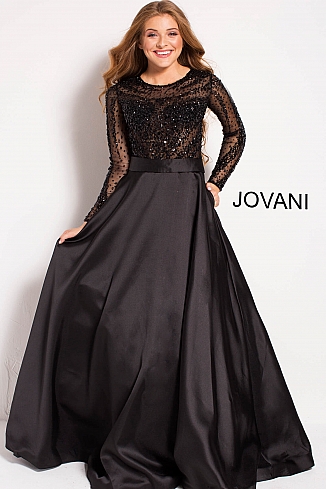 Long Sleeve Jeweled Ball Gown by Jovani 46066 chicdoor.com