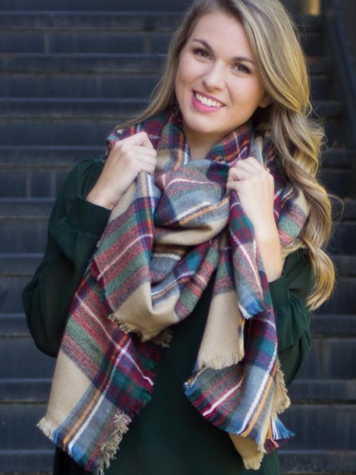 Wrapped In Plaid Scarf, Camel 1