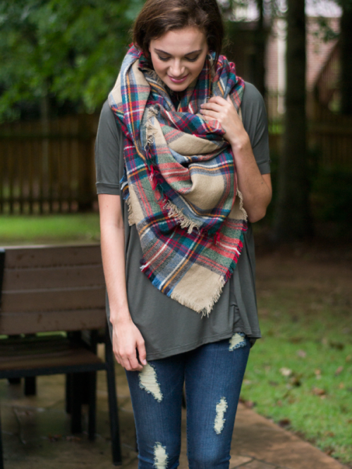 Wrapped In Plaid Scarf, Camel 2