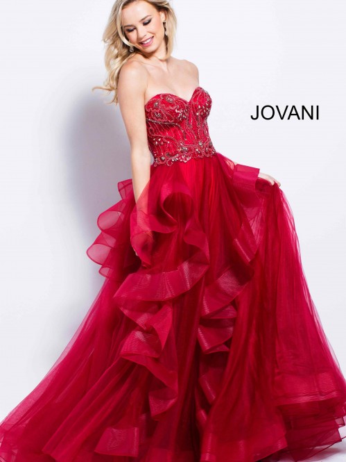 Burgundy Embellished Bodice Layered Tulle Ballgown Jovani 54642 ...