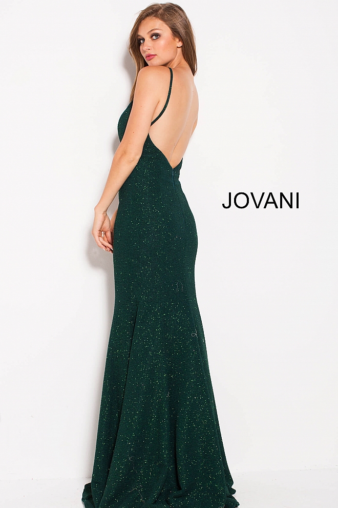 Open Back Emerald Glitter Fitted Dress