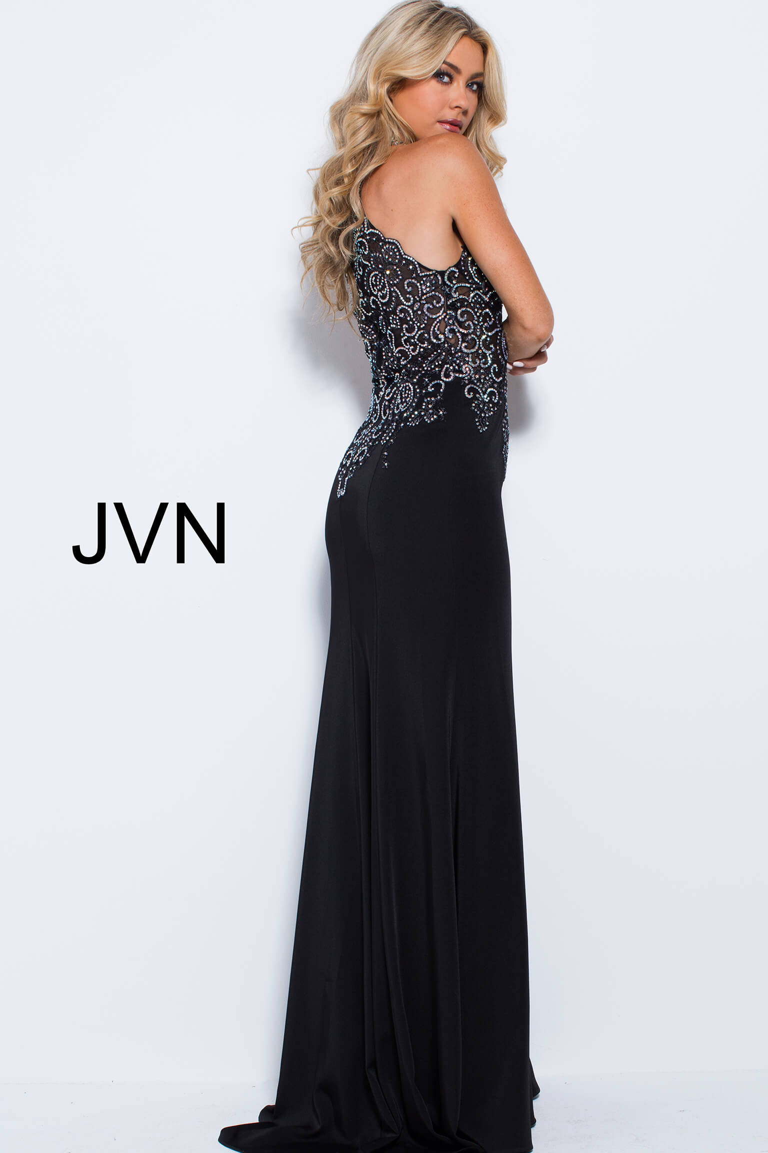 Jovani JVN51320 Shiny Embellished Sheath Gown in Jersey | chicdoor.com